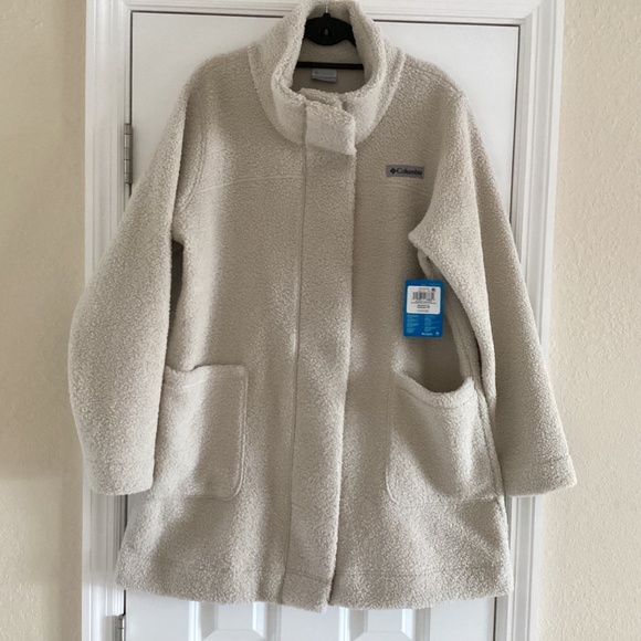 Women's Columbia Panorama Sherpa Long Jacket Coat Cream/Oatmeal/Dark Stone 1X - Picture 3 of 16